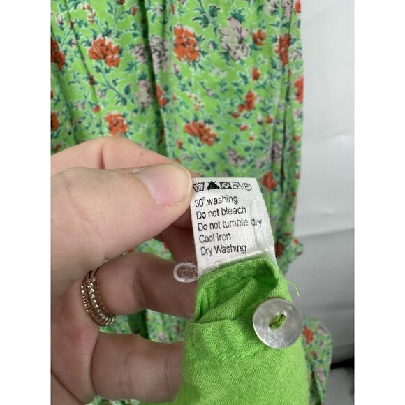 Banjanan Iris Ruffle Floral Midi Dress Women Medium Green Prairie Peasant Boho - Picture 6 of 12